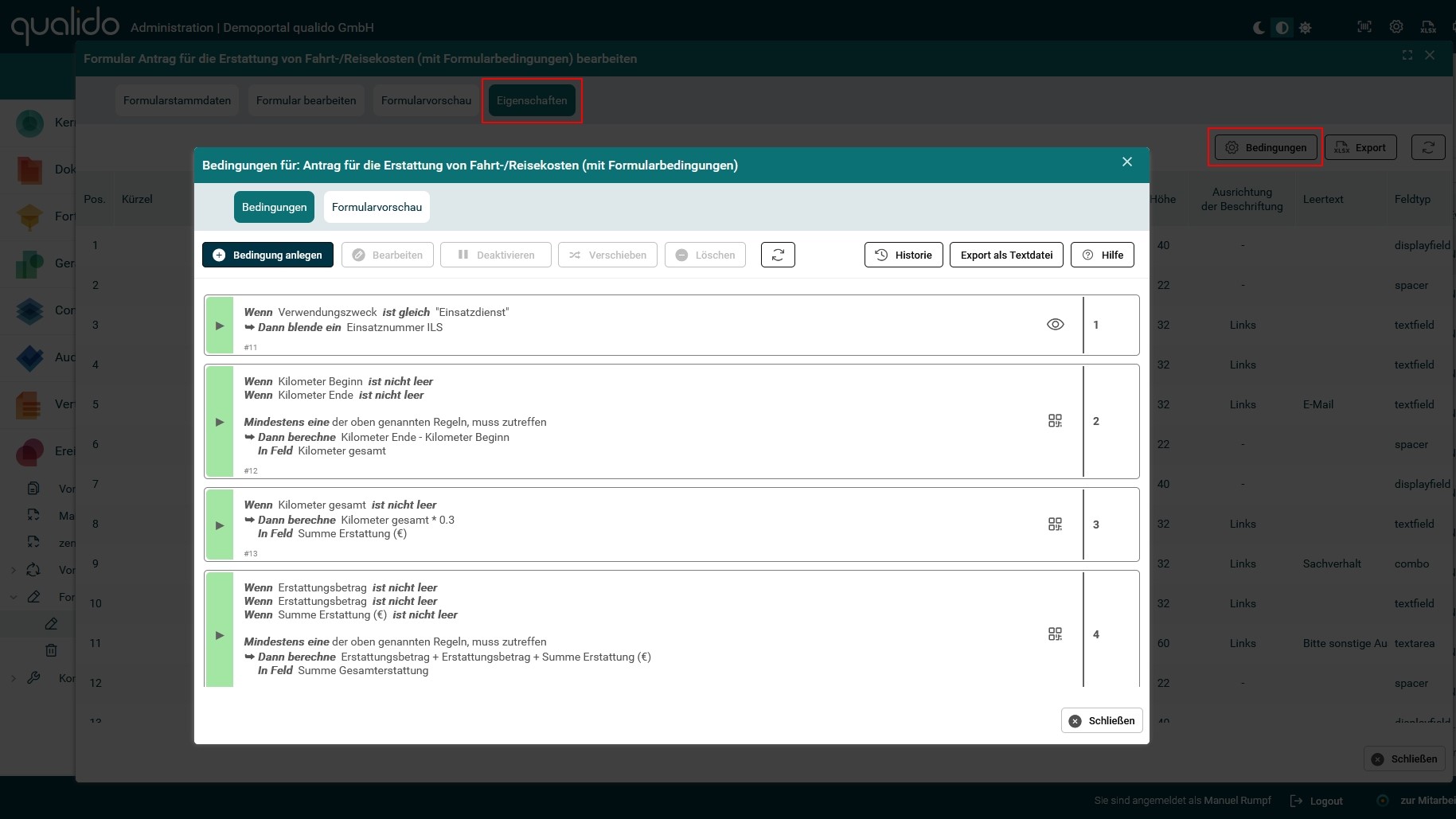 Screenshot - Formular Bedingungen einblenden