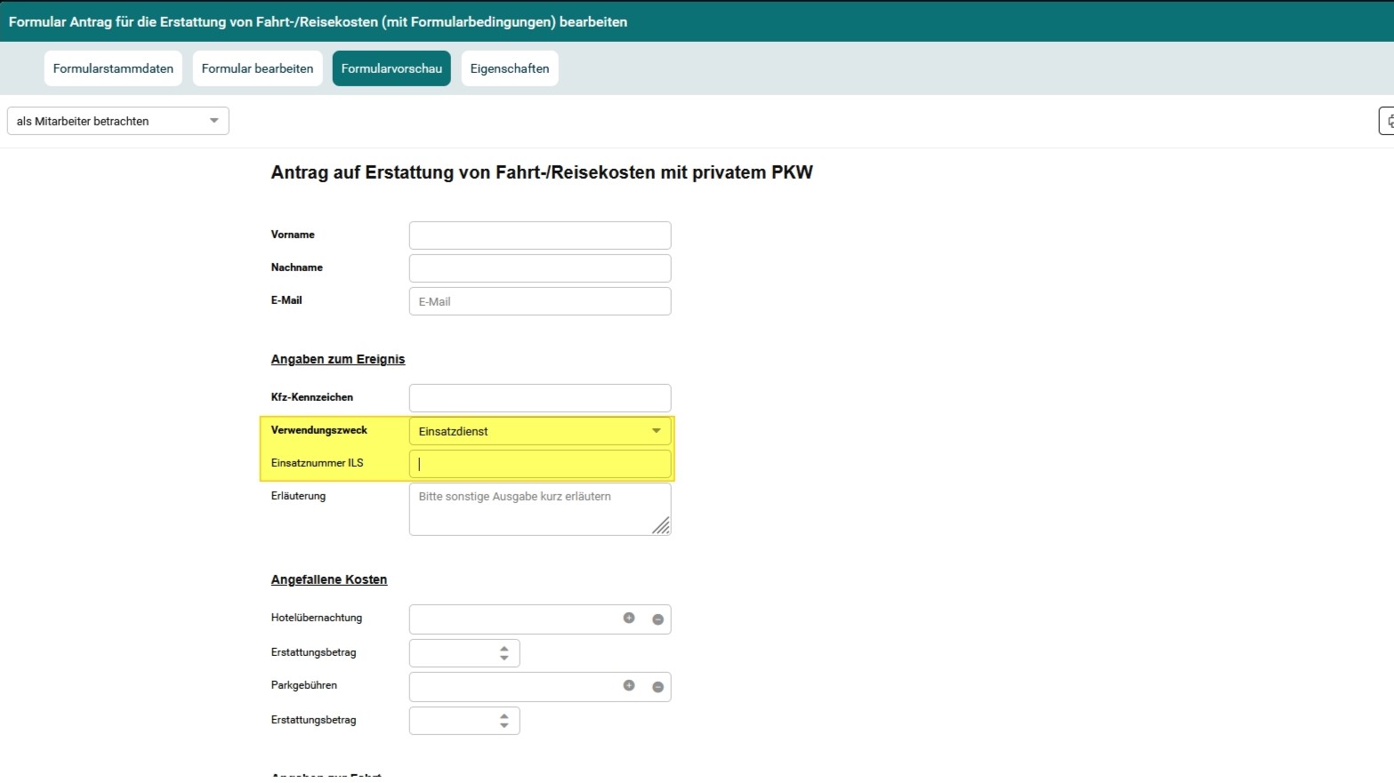 Screenshot - Formular Fahrt- und Reisekostenabrechnung 3