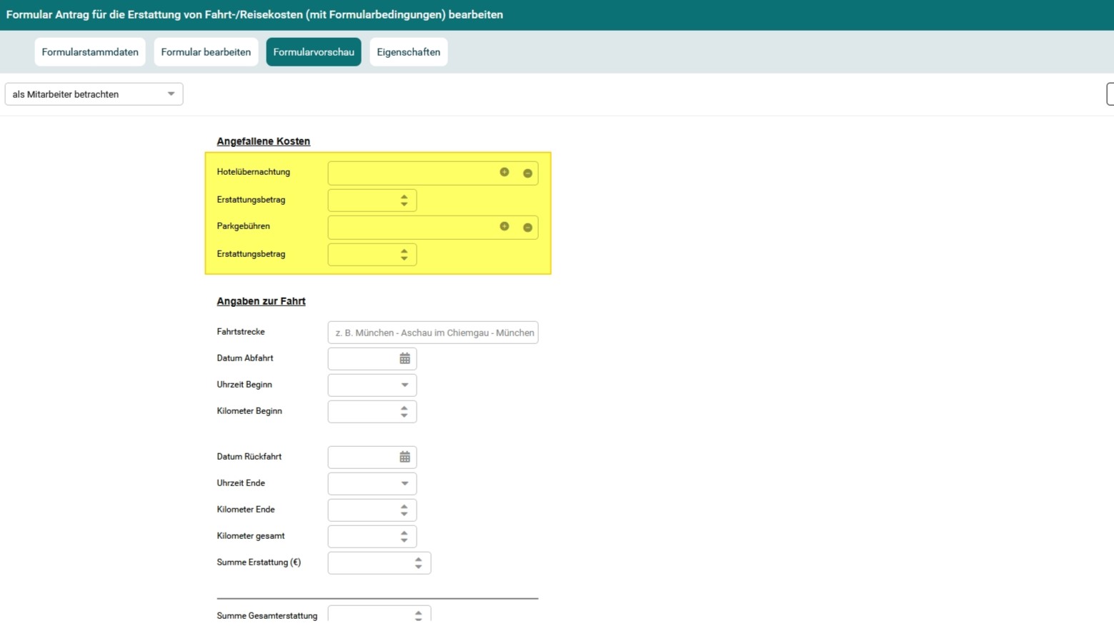Screenshot - Formular Fahrt- und Reisekostenabrechnung 4