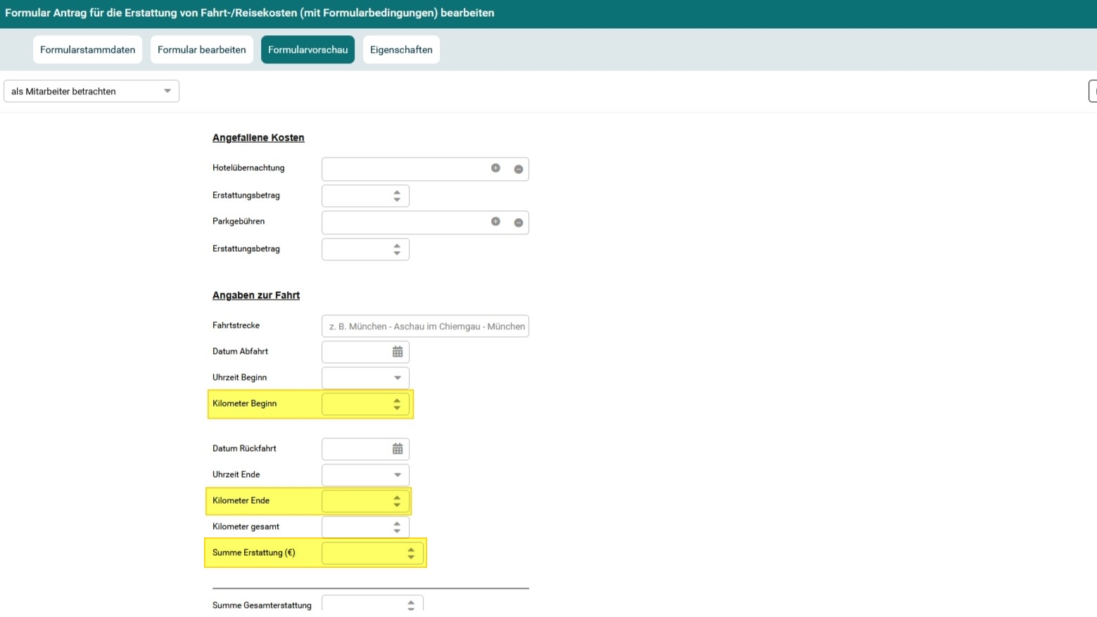 Screenshot - Formular Fahrt- und Reisekostenabrechnung 5