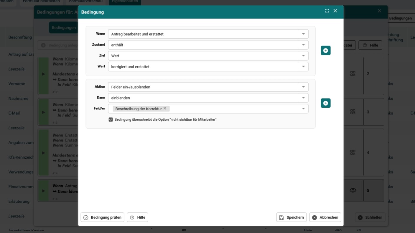 Screenshot - Formularbedingung Freitextfeld einblenden