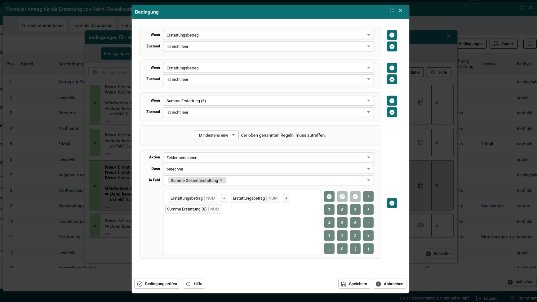Screenshot - Formularbedingung Gesamtbetrag der Rückerstattung berechnen