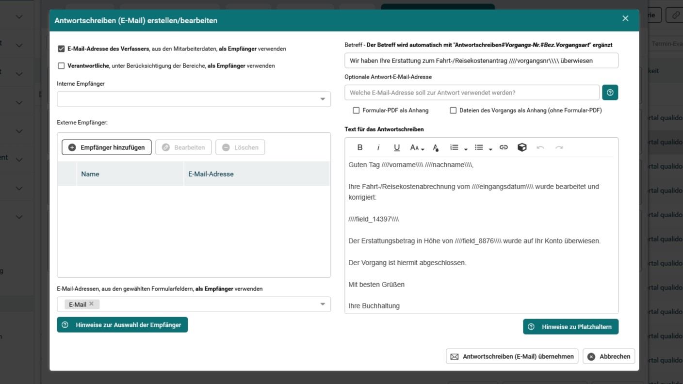 Screenshot - Vorgangsbedingung E-Mail-Benachrichtigung nach korrigierter Gutschrift