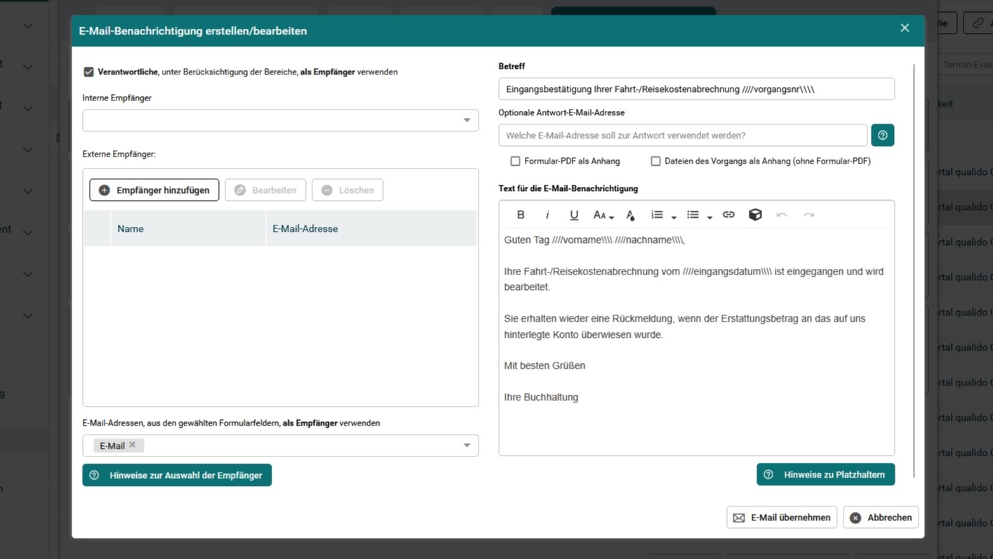 Screenshot - Vorgangsbedingung Eingangebestätigung