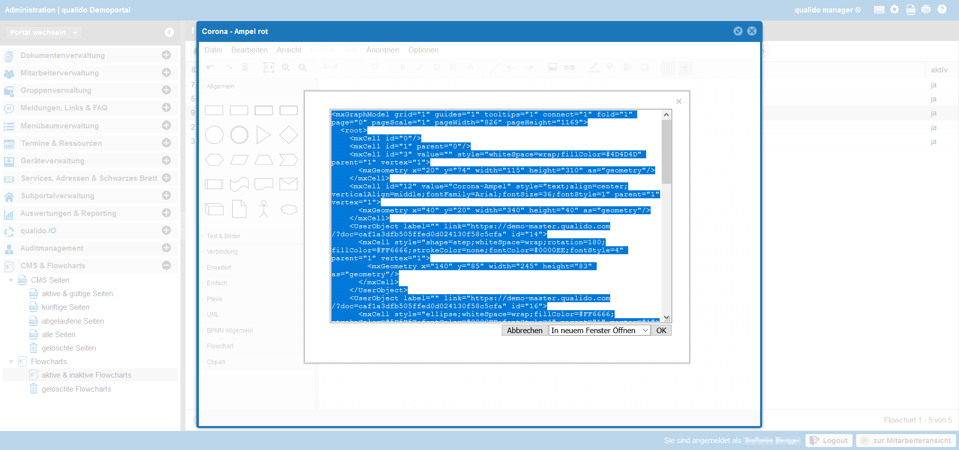 qualido Corona-Ampel Screenshot Flowcharts Quellcode kopieren
